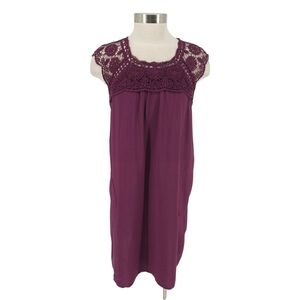 CATO Shift Dress Purple Crochet Lace Short Sleeve Button Back Medium